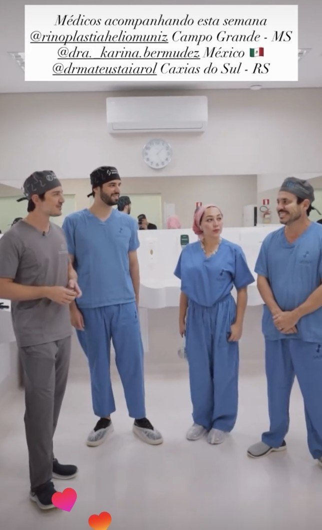 Hélio Muniz, Karina Bermúdez, Mateus Taiarol e equipe no centro cirúrgico, maio de 2026